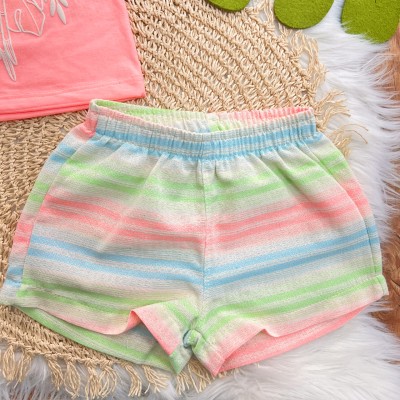 Conj. Blusa Arara e Short Colorido - Rosa Neon